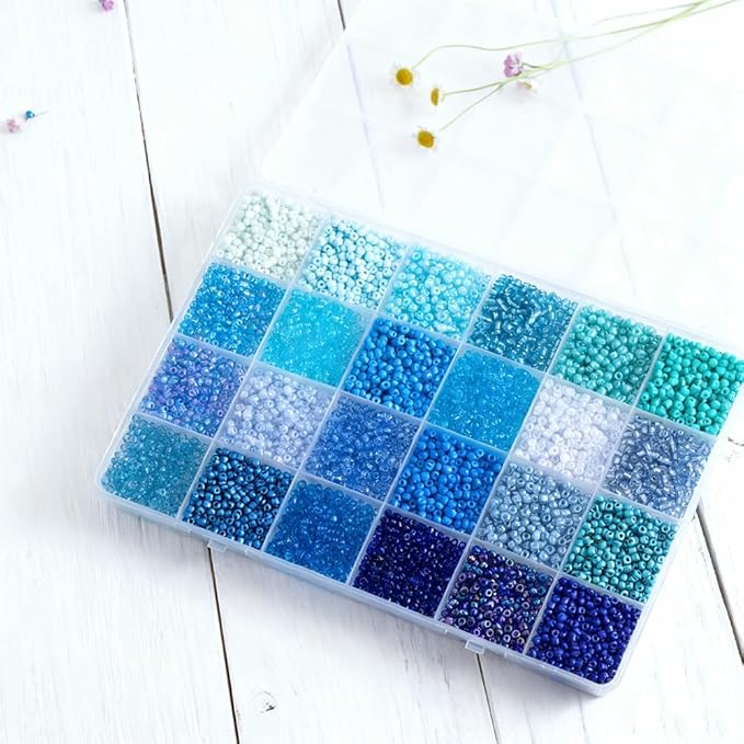 Blue Colors 3mm Seed Beads, 5200Pcs Glass Seed Beads Kit with Storage Box for DIY Necklace Bracelet Crafts