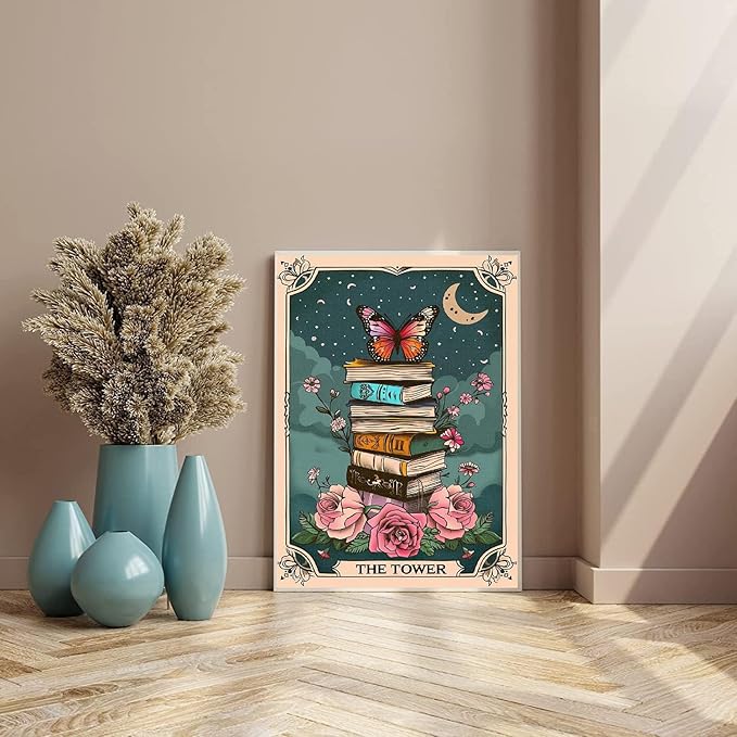 WUDWL Tarot Diamond Art Kits for Adults, Flower-Book-Moon DIY Modern Diamond Painting Kits 5D Diamond Dots Gem Art Crafts with Tools,Spring Round Full Drill Crafts for Home Wall Decor&Gift-12x16in