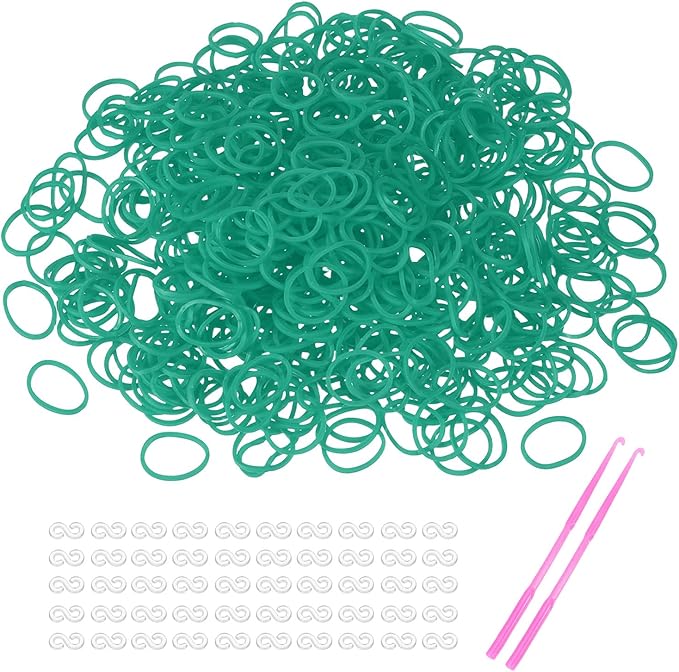 MECCANIXITY 1200 Pcs Loom Rubber Bands Kit with 50 Pcs S-Clips 2-Hooks Rubber Bands Refill Bracelet Making Kits for Weaving DIY Handcrafts Gift, Dark Green