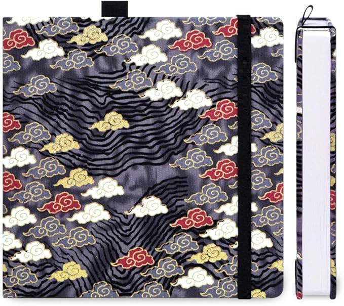 Square 8.2x 8.2 inches 165gsm Colored Pencil Paint Journal Hardbound 128pgs（64 Sheets Front Back Cold Pressed）Travel for Colored Pencil Sketch Doodles Handmade Cloth Cover Notebook Red Cloud A15