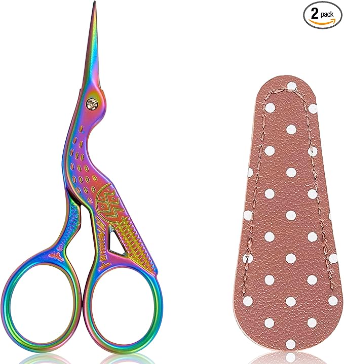 BIHRTC 3.6inch Mini Scissor Bird Crane Embroidery Scissors Stainless Steel Sharp Pointed Tip Scissors with Case for Tread Household Craft Needlework Art DIY Work Little Scissor