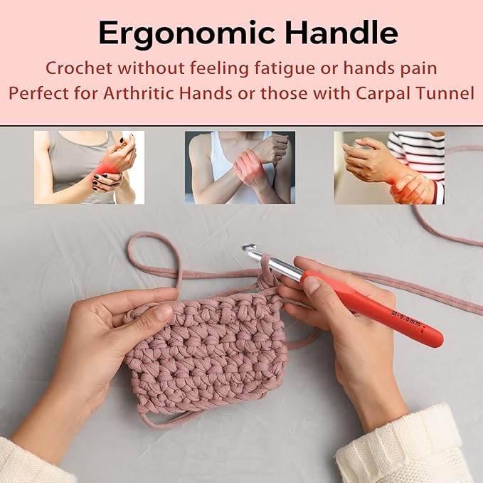 9mm Crochet Hook, Ergonomic Crochet Hook, Smooth and Extra Long  Knitting Needles, with Soft Rubber Ergonomic Handle and Aluminum Tip, Perfect Beginner and Arthritic Crochet Hooks (9 mm)