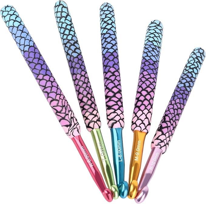 Coopay Large Crochet Hooks 10mm 9mm 8mm 7mm 6.5mm Crochet Hook Set for Crocheting, Mermaid Crochet Needles for Arthritic, Warm Crochet Hooks for Chunky Yarn, Pretty Knitting & Crochet Supplies