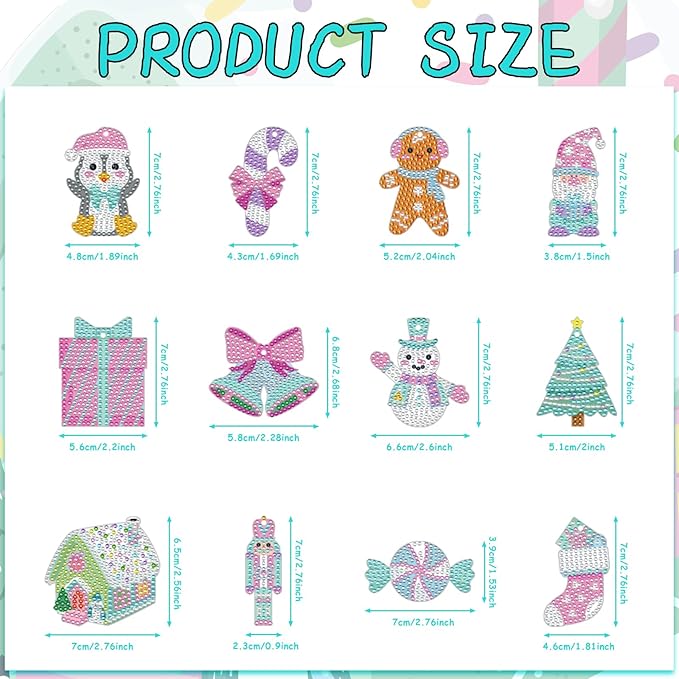 Cinrobiye 12 Pieces Christmas Diamond Painting Keychains Kits with Tools Christmas Diamond Art Hanging Ornaments DIY Xmas Refrigerator Decor Craft Kits for Gift Wrap Tags Holiday Party (Christmas2)
