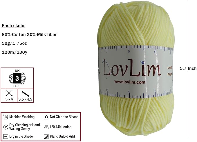 Crochet Yarn, 10x50g Soft Cotton Yarn Skeins, 1200+ Yards, for Crochet and Knitting, Free Crochet/Amigurumi Patterns, Craft DK Yarn Perfect Starter Kit (Pastel)