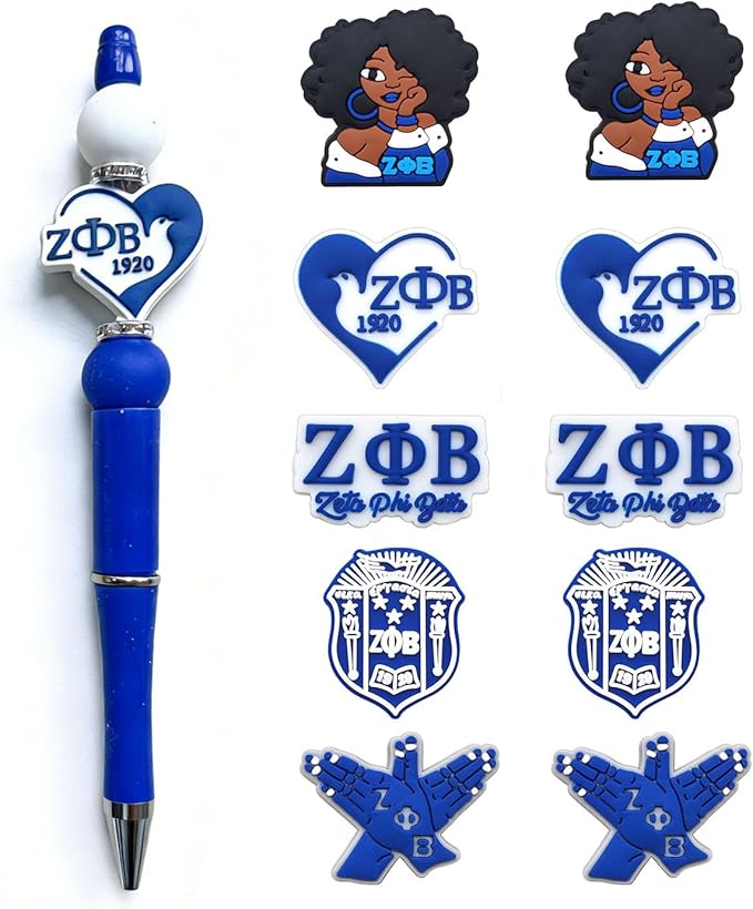 Zeta Beta Phi Sorority Themed Silicone Focal Beads Bulk for DIY Keychain Lanyard Pens Making Rubber Beads Kit Supplies (ΖΦΒ)