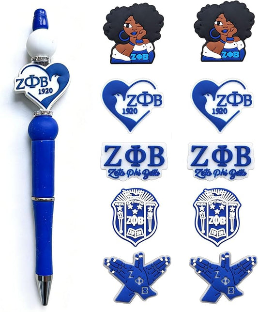 Zeta Beta Phi Sorority Themed Silicone Focal Beads Bulk for DIY Keychain Lanyard Pens Making Rubber Beads Kit Supplies (ΖΦΒ)