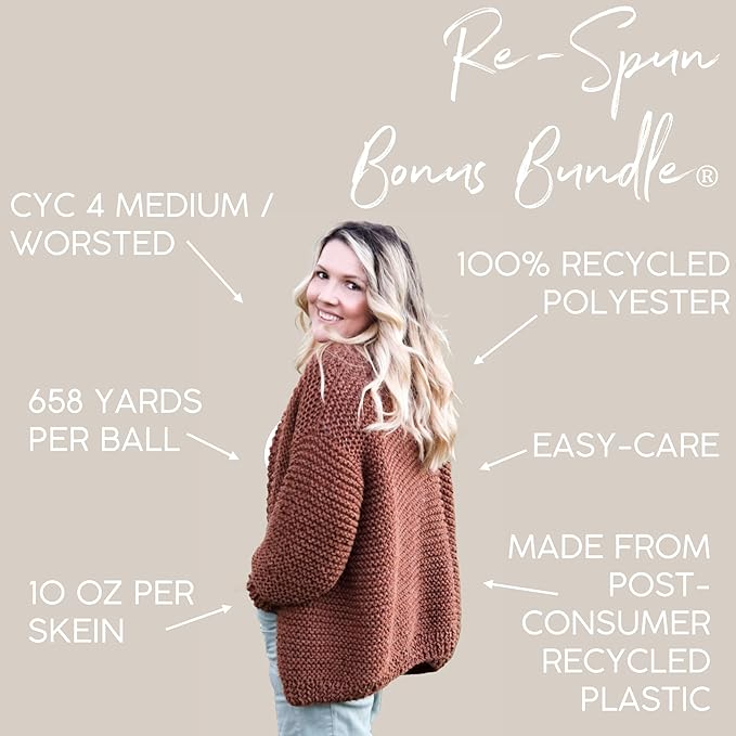 Lion Brand Yarn, Recycled Polyester Re-Spun Bonus Bundle Yarn for Crocheting and Knitting, Fjord, 1 Pack