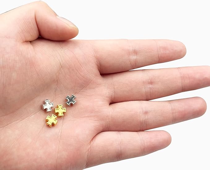 100pcs 8mm Two-Color Cross Beads – Gold & Silver Zinc Catholic Religious Beads for Rosary, DIY Jewelry Making, Necklace, Bracelet, Craft Accessories