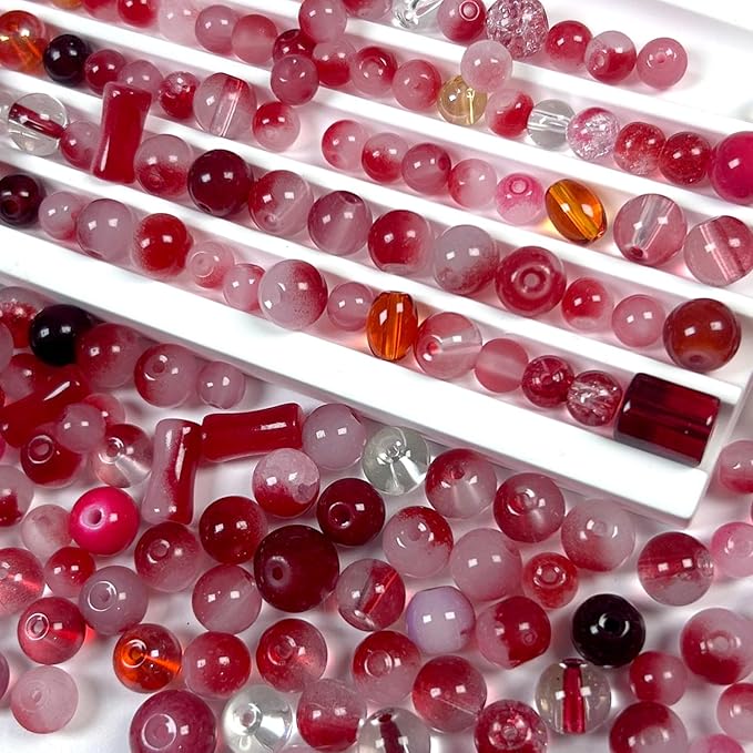 500pcs Glass Beads Red, 6mm and 8mm Assorted Crystal Bead for Jewelry Making, Round Spacer Loose Beads Kit for DIY Charms Bracelets Necklaces Earrings