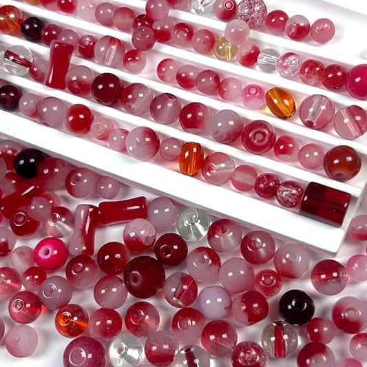 500pcs Glass Beads Red, 6mm and 8mm Assorted Crystal Bead for Jewelry Making, Round Spacer Loose Beads Kit for DIY Charms Bracelets Necklaces Earrings