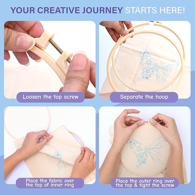 Butterfly Embroidery Kit for Beginners – DIY Embroidery Set with 3 Hoops, Colorful Stamped Patterns, Needles, Thread, Scissors – Hand Embroidery Kit for Adults, Teens, Women – Easy Cross Stitch Craft