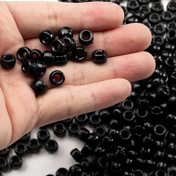Gxueshan 1000 Pcs Acrylic Black Pony Beads 6x9mm Large Hole Pen Hair Kandi Beads Bulk for Friendship Bracelet Necklace Jewelry Making Earring Braiding Kit