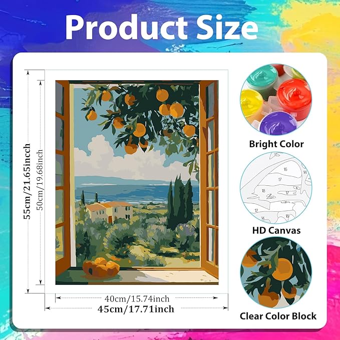 xcemhil Landscape Paint by Numbers Kit for Adults Beginner, Scenery Paint by Numbers for Adult, Acrylic Paint by Number Kits Suitable for Home Wall Art Decor Gifts 16x20 Inch