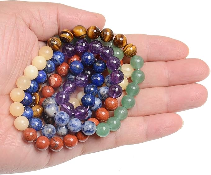 LPBeads 100PCS 8mm Round Natural Chakra Beads Gemstone Round Loose Beads for Jewelry Making with Crystal Stretch Cord