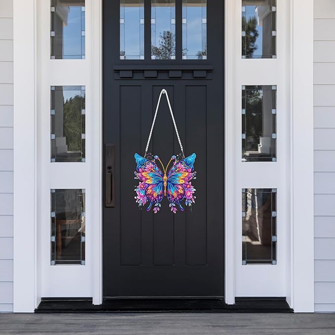 Lxmsja DIY Butterfly Diamond Painting Hanging Ornament, Double-Sided Acrylic Glitter Flowers Diamond Art Kit, Special Shaped Suncatcher Hanging Pendant Window Art Kit 8x8 inch