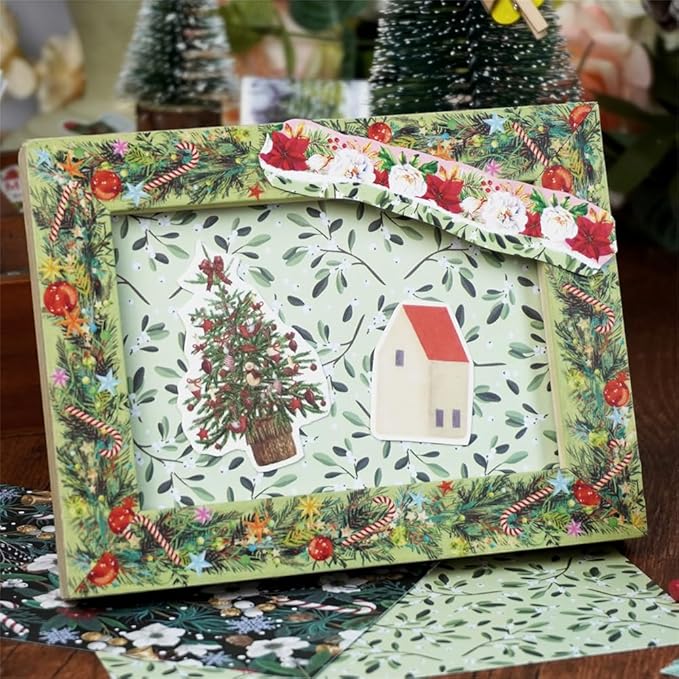 Diuhofart Christmas Scrapbook Kit for Adults, Scrapbooking Supplies Kit for Bullet Journal, Junk Journals, Journaling Stationery, DIY Craft Arts Gift for Women