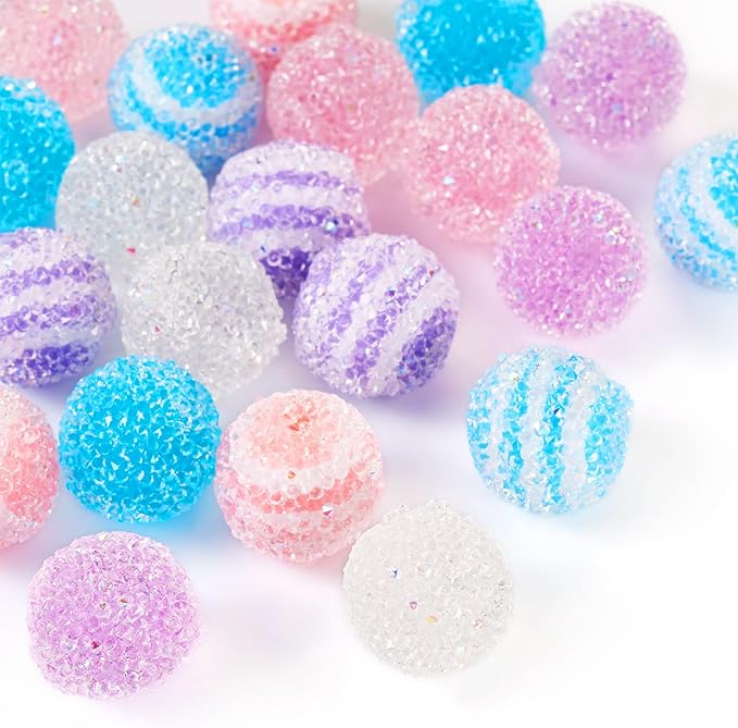 FASHEWELRY 21Pcs Acrylic Gummy Candy Beads 16mm Round Sugar Beads Bubblegum Beads 7 Colors Chunky Disco Ball Beads for Beadable Pen Bracelet Necklace Jewelry Making