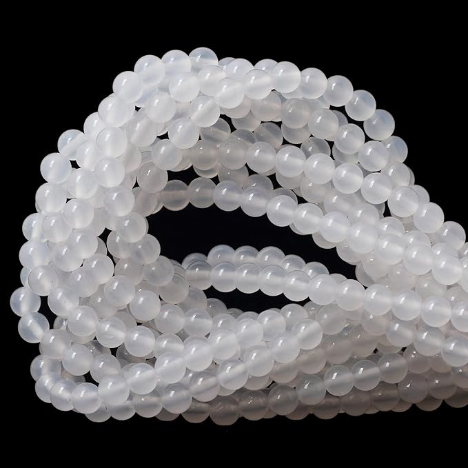 60PCS 6mm Natural White Agate Gemstone Round Loose Beads for Jewelry Making 1 Strand 15"