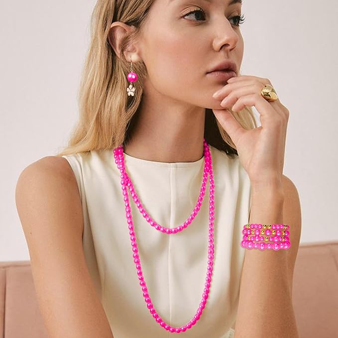 2116 PCS Pearl Beads for Bracelet Making Kit Gold Beads for Jewelry Making Kit Gold Small Spacer Bead Hot Pink Pearl Bead for Crafting Charms Necklace Earrings DIY Craft for Women Adult