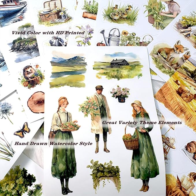 The Colors of The Countryside Journal Stickers for Junk Journaling, 20 Pre-Cut Scrap Book Sticker Sheets, Stickers for Scrapbooking Supplies, Planner, Bujo, Craft Arts