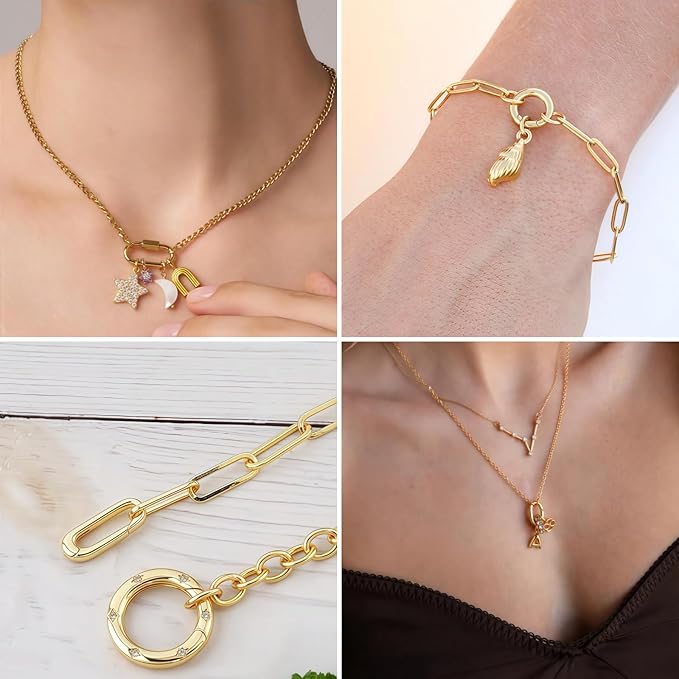 9pcs 18k gold filled oval carabiner clasp, lobster claw and spring clasps for diy jewelry making, necklace bracelet keychain findings (style 1)