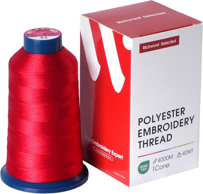 Poolin Embroidery Machine Thread Richword Selected Red 4000M 40WT Polyester Embroidery Thread – Smooth, Strong Single Spool for Home & Commercial Machines 0033