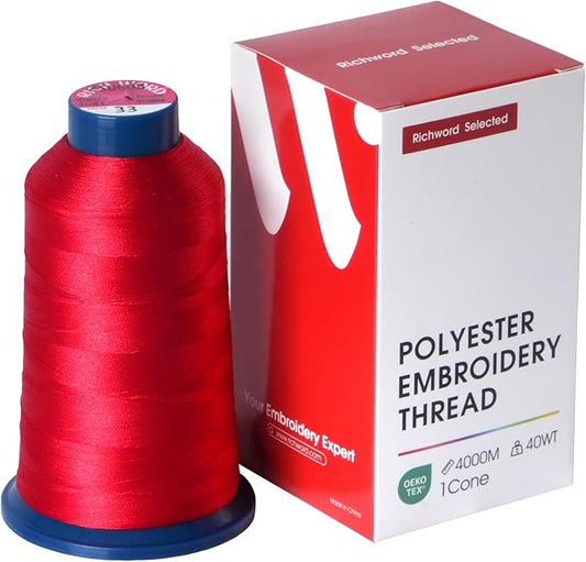 Poolin Embroidery Machine Thread Richword Selected Red 4000M 40WT Polyester Embroidery Thread – Smooth, Strong Single Spool for Home & Commercial Machines 0033