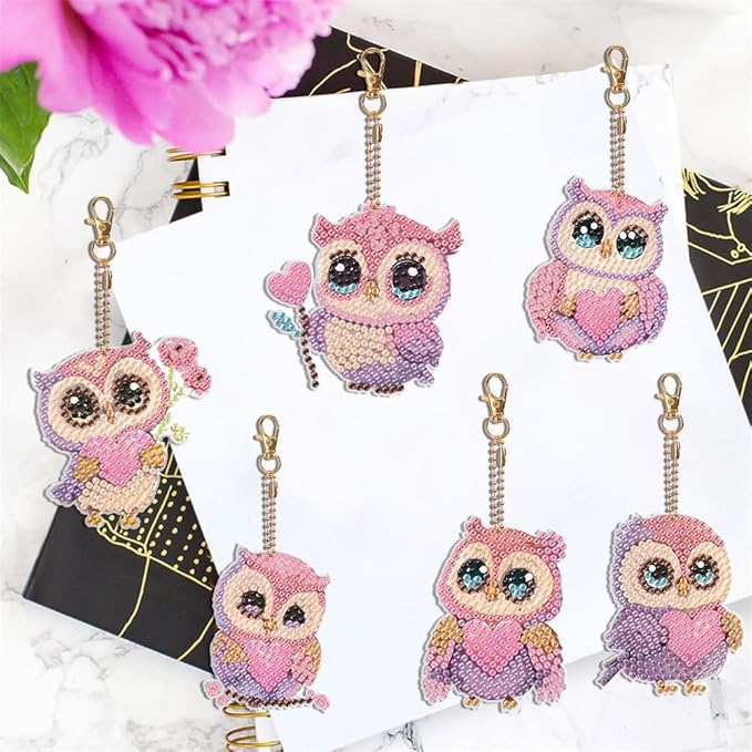 Diamond Painting Keychains Kits, Double Sided Diamond Art Keyrings for Adults, DIY Art Key Rings Ornaments Kits