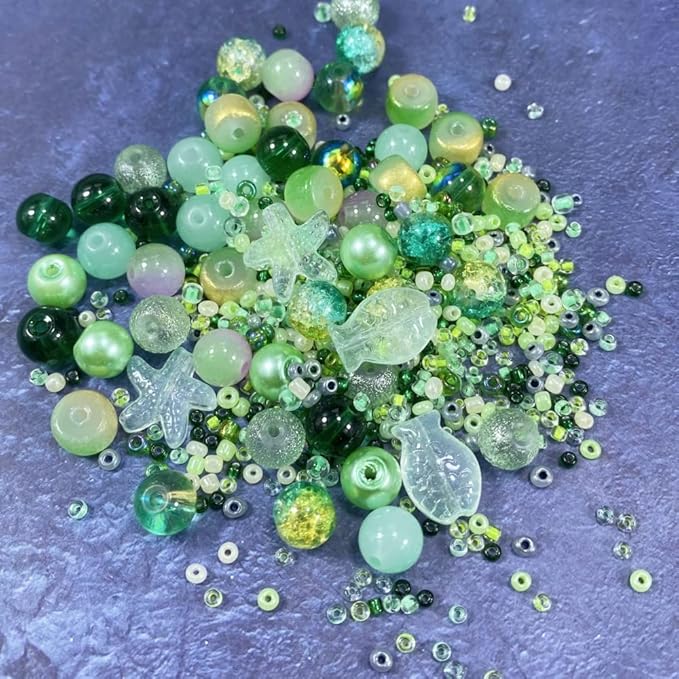 Assorted Glass Resin Beads Multi Size Colors Smooth Cracked Gravel Millet Spacer Beads for Bracelets Necklace Earring DIY Jewelry Making Craft(Xizi Green Series)