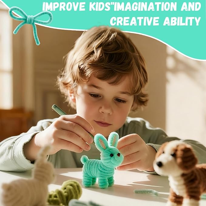 Lake Green Pipe Cleaners Craft,Creative Craft Pipe Cleaners for Flower Making,Chenille Stems Crafting Pipe Cleaners Artificial Flowers,Craft Supplies for Home Festivals DIY,Toys for Girls 8-10