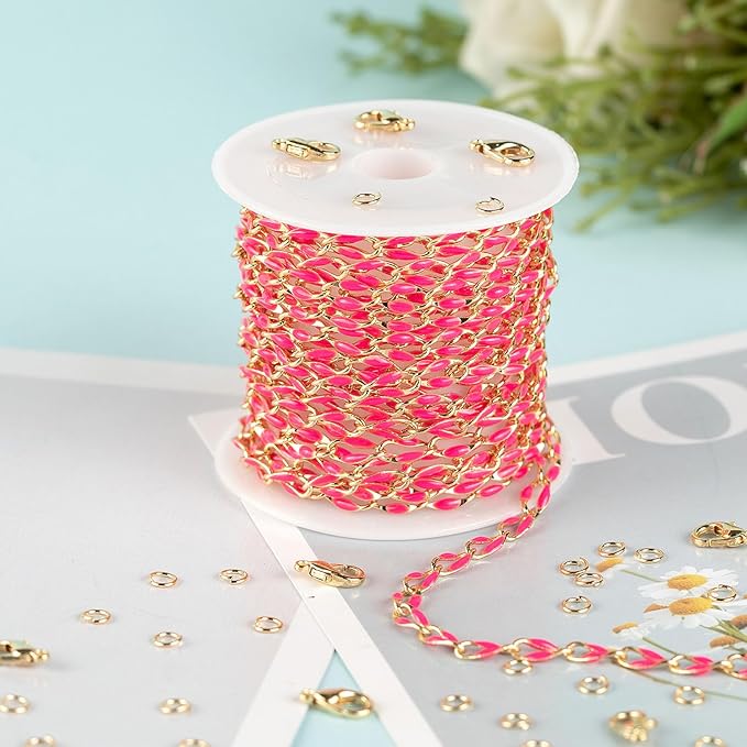 2 Meters Jewelry Chains for Jewelry Making, Enamel Cable Rolo Chain Spool with Jump Rings and Lobster Clasps