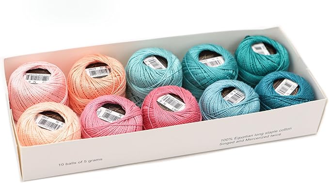 Size 8 Double Mercerized Egyptian Long Staple Cotton Pearl Thread Ball 5 Grams Rainbow Color Embroidery Thread 10 Colors per Box for Crochet Hardanger Cross Stitch Hand Embroidery (Set P)