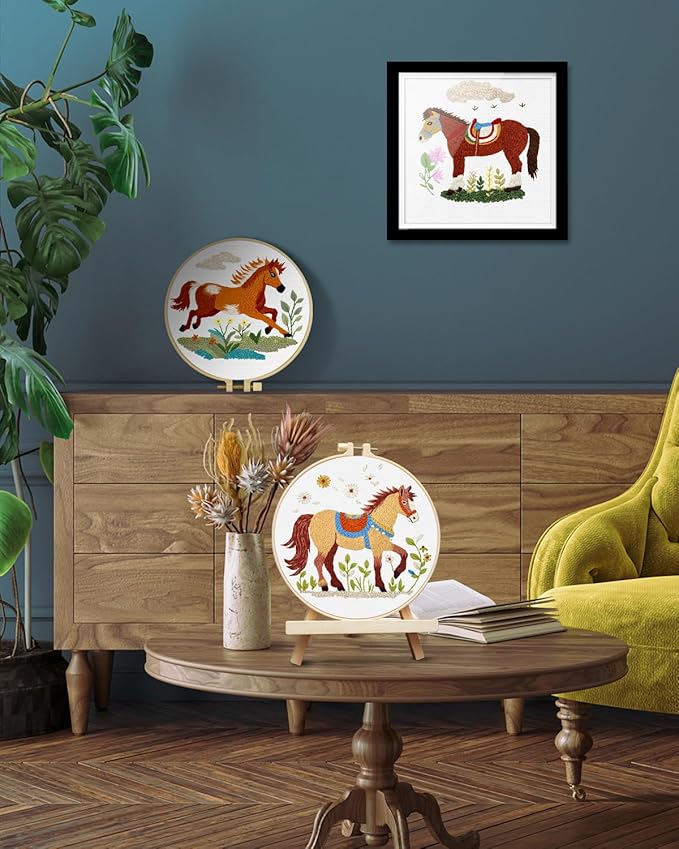 TINDTOP Embroidery Kit for Adult, 3 Pack Embroidery DIY Starter Kit, with Stamped Patterns, Hoop, Tools, Colorful Threads with Needles, Instructions
