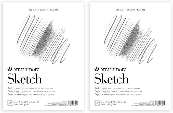 Strathmore 200 Series Sketchbook, Tape Bound Pad, 9x12 inches, 100 Sheets (50lb/74g) - Artist Paper for Adults and Students - Graphite, Charcoal, Pencil, Colored Pencil (Pack of 2)