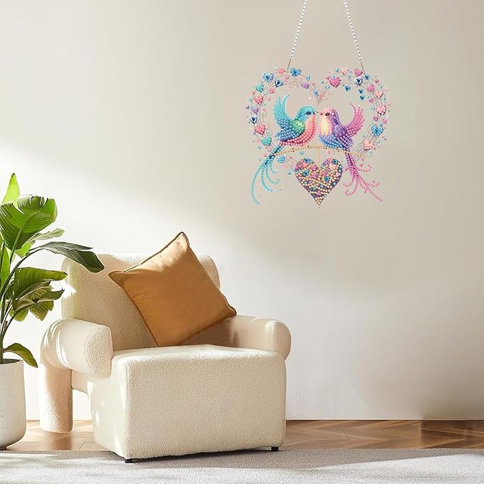 ZeeLionArt Hanging Diamonds Art kit for Adult,Valentine's Day Bird Pendant Diamonds Painting Art Kit,7.0x6.9inch Acrylic Diamonds Painting Board Kit Ornament, Special Crystal Diamond Hanging Ornament