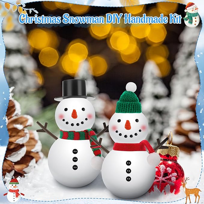 Guiqulai 520 PCS Snowman Craft Kit Snowman Hats for Crafts Christmas Carrot Noses Buttons Mini Black Magician Hats Knit Scarves Trigeminal Hand for Winter Christmas Supplies Decor, Excluding Snowmen
