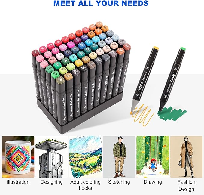 FROKO Alcohol Markers, 60 Colors Dual Tip Art Marker,Coloring Marker, markers for adult coloring books no bleeding