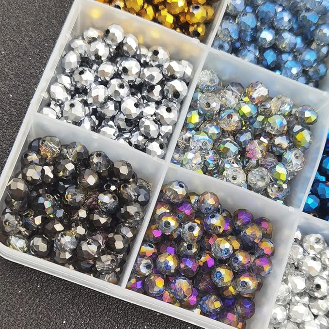 INSPIRELLE 1200pcs 6mm Multicolor Electroplate Rondelle Glass Beads for Jewelry Making Faceted Briolette Shape Crytal Spacer Beads Assortments Supplies for Bracelet Necklace with Storage Box