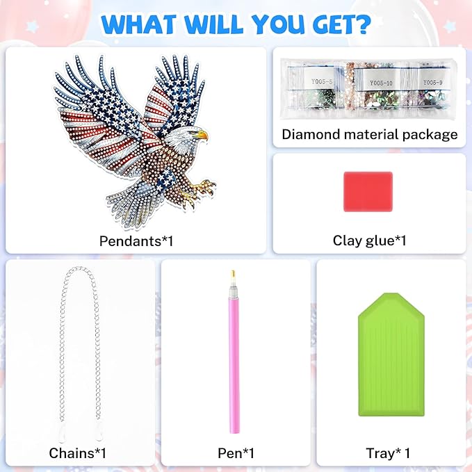 Bowetile Bald Eagle 5D Diamond Art Hanging Kits for Adults, American Flag Diamond Painting Window Pendant Kits, Special Shape Patriotism Gem Art Suncatchers Ornament for Home Garden Wall Decor