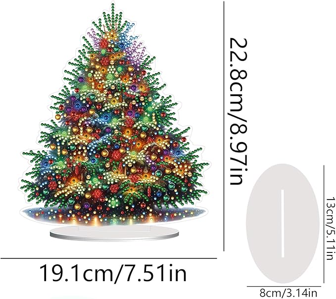 JJFox DIY Tabletop Diamond Art Painting Kit，Special Shaped Rhinestone Desk Placement Ornament，Home Stand Up Gem Painting Craft Kit，Gift,Double Sided. (Christmas Tree-1)