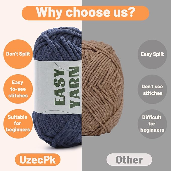 UzecPk 4x50g (7.1Oz) Yarn for Crocheting, 4x87Yds Crochet Yarn for Crocheting, Easy-to-See Stitches, Blend Crochet Kit Making Milky (Dark Blue&Light Gray&Dark Gray&Black)
