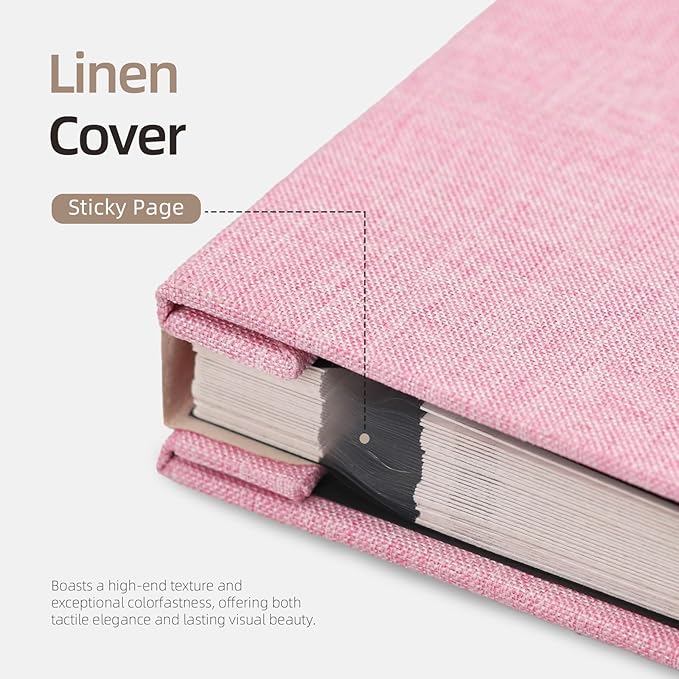 Vienrose Photo Album Self Adhesive 4x6 5x7 3x5 8x10 10x12 Scrapbook Album DIY Scrap Book with A Metallic Pen (13"x12.6" 60 Pages, Pink)
