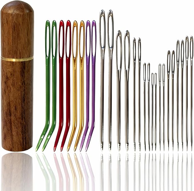 Large Eye Sewing Needle Kit, Yarn Needles Set, 26PCS Multiple Colors of Stainless Steel Embroidery Needles, Solid Wood Needle Box, Suitable for Crochet/Coarse Needle/Yarn/Embroidery DIYers.