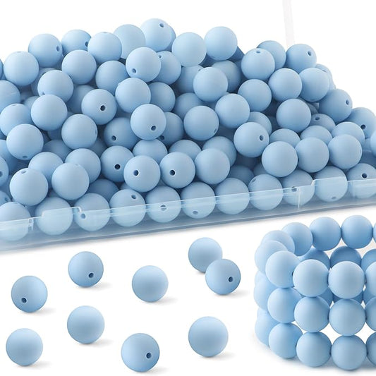 150Pcs 15mm Silicone Beads for Keychain Making Bracelet Necklace, Bulk Round Silicone Beads for Pens（Pastel Blue）