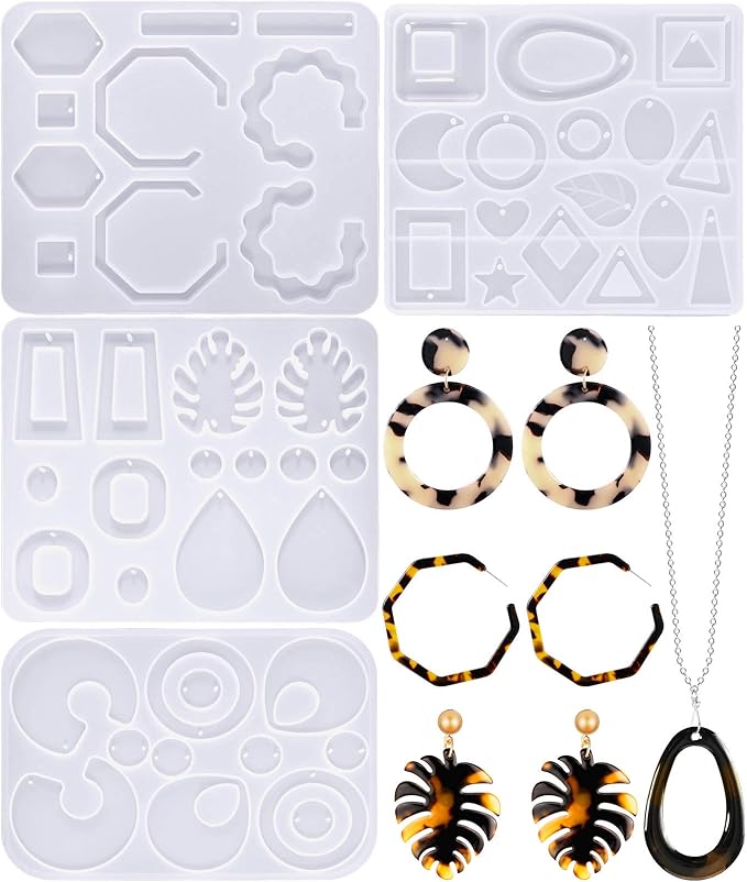 Patelai 4 Pcs Resin Earring Molds Irregular Shaped Earrings Silicone Mold for Epoxy Resin Dangle Drop Jewelry Making Kit for Women DIY Crafts Necklace Pendants Keychain(Geometric)