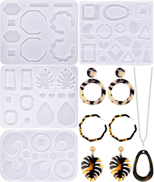 Patelai 4 Pcs Resin Earring Molds Irregular Shaped Earrings Silicone Mold for Epoxy Resin Dangle Drop Jewelry Making Kit for Women DIY Crafts Necklace Pendants Keychain(Geometric)