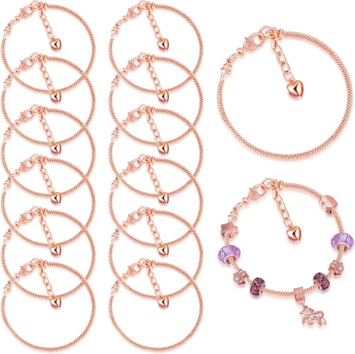 Junkin 12 Pcs Snake Chain Charm Bracelet with Heart Lobster Clasp Extender Adjustable Christmas DIY Metal Bracelet Chain for Women Jewelry Making Gifts Supplies 7.87 Inches