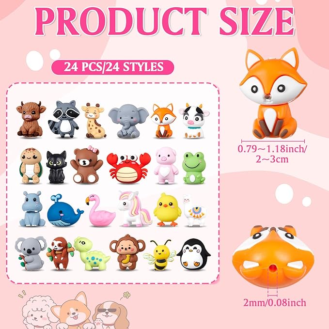 24 Pcs 3D Silicone Focal Beads Pens Beads Bulk for Beadable Keychain DIY Crafts Necklace Bracelet Phone Chain Charms Jewelry Making (Animals C)