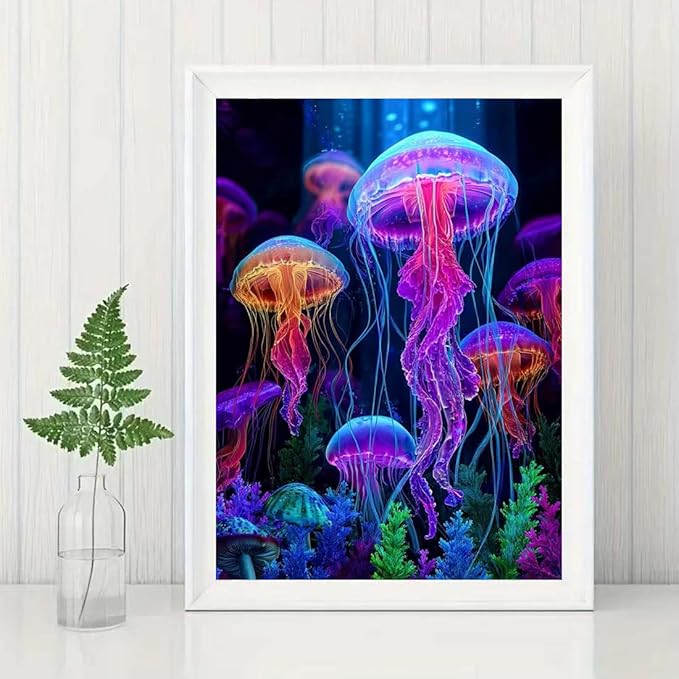 SHICERNHJ Jellyfish Diamond Art Painting Kits for Adults,5D Diamond Art Kits for Full Round Diamond Dots Painting,DIY Round Gem Art Diamond for Beginner Home Wall Decor 12 x 16 Inch
